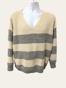 Maglione donna Knox Rose scollo a V a righe maniche lunghe taglia L beige macchia - Foto 1 di 11