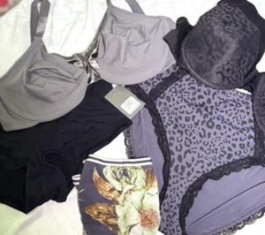 5-teiliges Mixed & Match BHs Höschen Set schwarz Leopard blau grau Olga Spitze L XL 40C - Bild 1 von 15