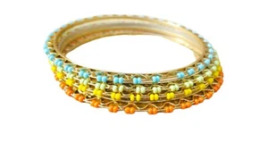 Juego de 4 pulseras brazalete con cuentas multicolores apilables tono dorado joyas  - Imagen 1 de 7
