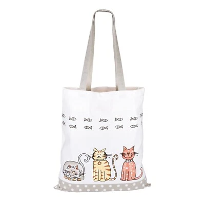 SPOTTED DOG GIFT COMPANY Cotton Canvas Shopping Bag Reusable Tote Shoulder Shopper Cute Cat Themed Gifts