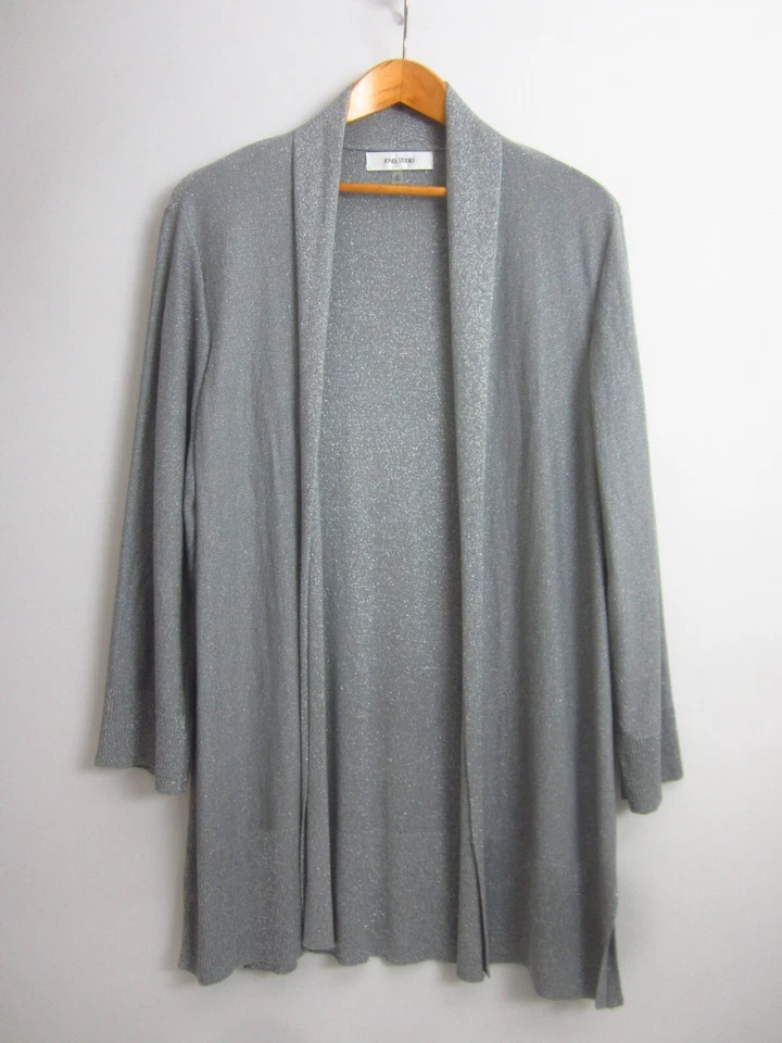 Jones New York Studio Womens Plus 2X Gray Silver Metallic LS Open Long Cardigan - Image 1 of 4