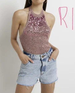 River Island halter knit sequin top. Size: 12 - Picture 1 of 8