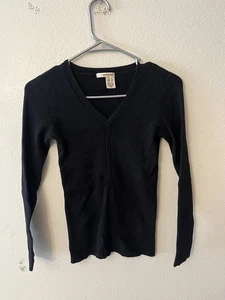 Suéter DKNY Jeans Para Mujer Cuello en V Tejido Acanalado Manga Larga Negro Talla Pequeña - Imagen 1 de 5