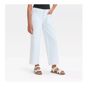 Girls Mid-Rise Patch Pocket Wide Leg Ankle Length Jeans - Cat & Jack - Size: 7 - Picture 1 of 8