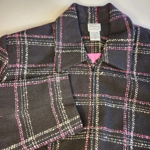 GIORGIO FIORLINI Schwarz Neon Hot Pink Tweed Fensterscheibe Blazer Jacke Damen 18W - Bild 1 von 7