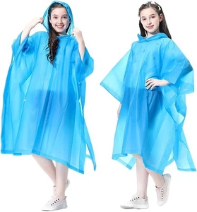 Rain Ponchos for Kids, 2 Pack Raincoats with Drawstring Hood for Boys Girls, Eme - Picture 1 of 6