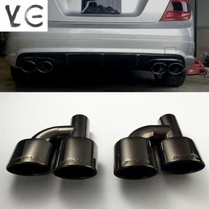 Pair Fits For Benz Exhaust Tips W212 E350 E400 C63 C300 C350 W204 Black Logo tip - Picture 1 of 9