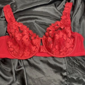 Victoria’s Secret Very Sexy Unlined Demi Bra Lace Red Mesh Size 44D - Picture 1 of 9