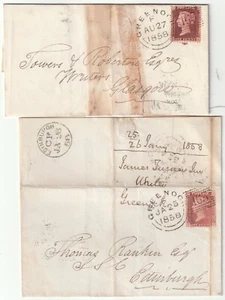 1858 x 2 GREENOCK TYPE II EXPERIMENTAL DUPLEX CODE F TO GLASGOW & EDINBURGH - Picture 1 of 2