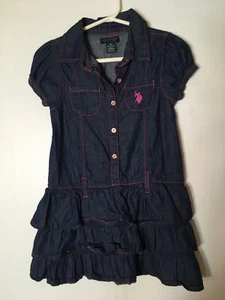 U.S. Polo Assn. Girls size 5 Denim Dress with Pink trim & Ruffles - Picture 1 of 7