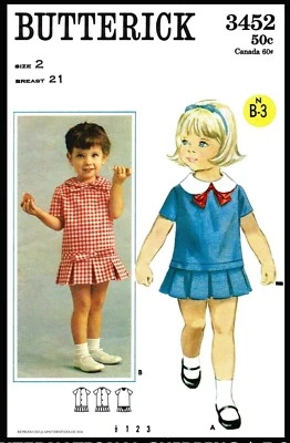 BUTTERICK 3452 Girls Drop Waist Box Pleat Dress Frock Fabric Sewing Pattern PICK - Image 1 of 4