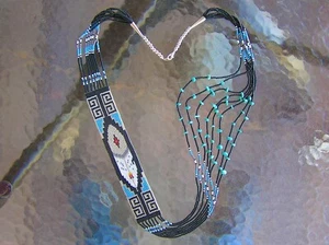 LONG and Gorgeous Hand Beaded Navajo Rug Necklace "Turquoise" 8 Strands John - Picture 1 of 6