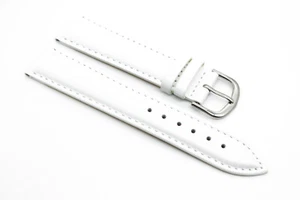 White 20mm Leather Strap Watch Band, Silver Buckle - Imagen 1 de 2