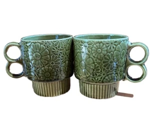 Tazas apilables vintage. Dedos dobles. Aguacate Verde.Japón, Juego de 2. - Imagen 1 de 8