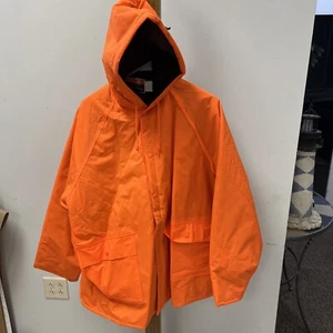 Ozark Trail Rain Jacket Blaze Orange Snap Front Drawstring Hood Snap Pocket! XL - Picture 1 of 7