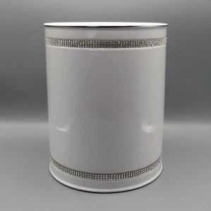 BELLA LUX BATH WHITE CERAMIC W/ CRYSTAL RHINESTONES WASTEBASKET TRASH BIN/CAN - Picture 1 of 8