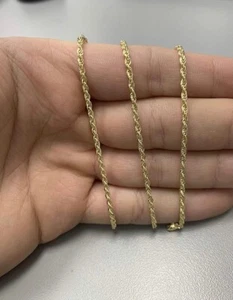 GUARENTEED 14K Yellow Gold Twisted Link Rope Chain Necklace 2MM Italian Made - Picture 1 of 3
