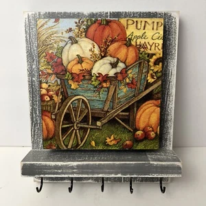 Fall pumpkins wagon cart thanksgiving Farmhouse wall decor key holder - Picture 1 of 7
