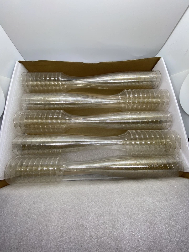 Paquete de 100 flautas de champán de plástico dorado brillante de 5 OZ de plástico transparente para fiesta de brindis Foto 1 de 4