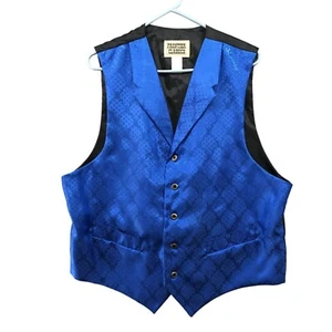 Frontier Classics Vest Waistcoat Mens L Blue Black Satin Formal Western Rodeo - Picture 1 of 7