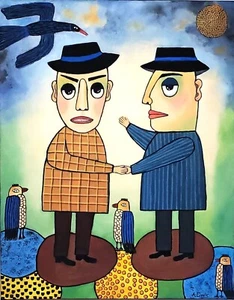 A.Z. Davis 30X24" Acrylic Painting Abstract Modern Outsider Brut Pop Figurative - Picture 1 of 6