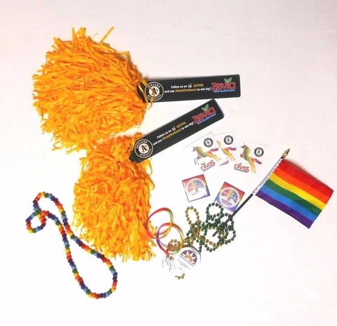 Oakland Athletics A's LGBTQ Pride LOT SGA Beads Flag Pom Poms Tattoos Wristbands Cover