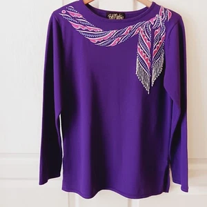 Bob Mackie's Women's Purple Beaded and Embroidered Scarf Sweater Size S - Picture 1 of 15