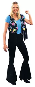 WOMENS 70'S BLACK BELL BOTTOM PANTS HIPPIE LOVE CHILD COSTUME AC58 - Picture 1 of 1