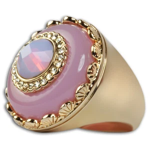 FASHION COCKTAIL ROUND RING MOONSTONE 18K GOLD PLATED RESIN CRYSTAL US SIZE 7 - Picture 1 of 1
