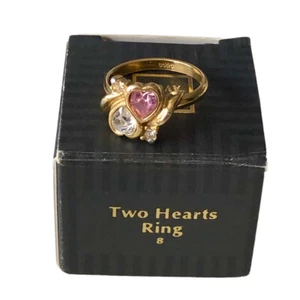 AVON RING MIT ZWEI HERZEN UND ROSA UND KLAREN STRASSSTEINEN GRÖSSE 8 - Bild 1 von 6