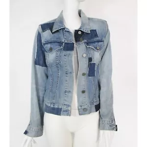 IMPRESIONANTE CHAQUETA VAQUERA MUJER ALL SAINTS PARCHES DECONSTRUIDA 10 PATCHWORK AZUL - Imagen 1 de 13