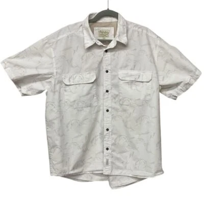 Cabela's Men's Vented Back Fish Print Short Sleeve Button Down Shirt Tan Size XL - Image 1 of 4