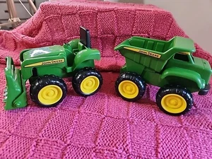 John Deere Big Scoop Dump Truck Toy Plastic 6" , Front end Loader BOTH - Picture 1 of 7