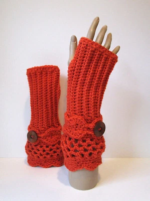 Crochet Fingerless Gloves~Adult Size~ Orange Tigerlilly - Image 1 of 4
