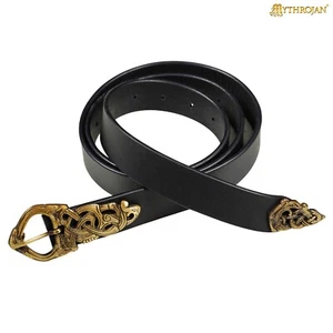 Cinturón vikingo medieval de cuero negro renacentista medieval LARP con hebilla de latón - Imagen 1 de 12
