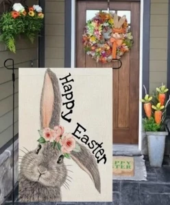 "Happy Easter" Large Bunny Ears Double Sided ~ Garden Flag ~NEW~ - Picture 1 of 3