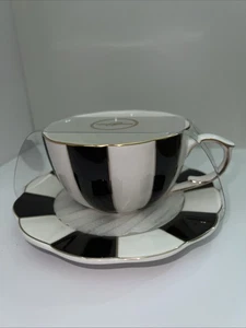 Grace Teaware Black and White Teacup and Saucer Set NEW - Picture 1 of 4