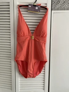 Ladies BNWT Peach Luxury Halter Neck Swimsuit Silhouette Enhanced Bust Size 18 - Picture 1 of 22