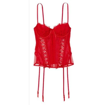Victoria's secret lace up corset top w/garters red size XL - Image 1 of 4