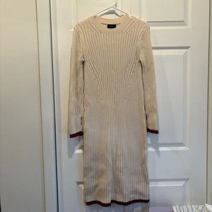 En saison cremefarben & rostfarben Strick Langarm Midi Pullover Kleid - Größe S - Bild 1 von 4