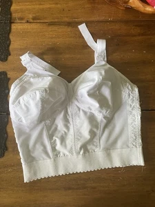 Vintage 50s Bullet Bra Long Line Corset White Size 36 No Tags Sissy - Picture 1 of 12