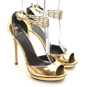 Scarpe da donna Brian Atwood Cassise decolte alla caviglia in metallo con tacco in pelle oro 8,5 M - Foto 1 di 7