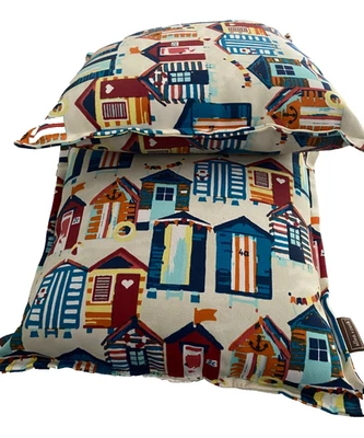 2 ALLEN ROTH PAIR BOAT HOUSES MULTI COLOR SQUARE 14” THROW PILLOWS PATIO OUTDOOR - Image 1 of 4