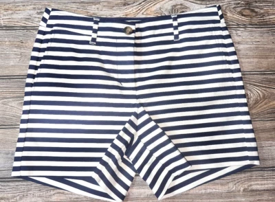 Boden Shorts Women's 4 White Navy Blue Striped Cotton Blend Casual Vacation - Image 1 of 3