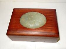 CHINESE WHITE FLORAL CARVED DOME SHAPE JADE WOODEN HUMIDOR JAR BOX