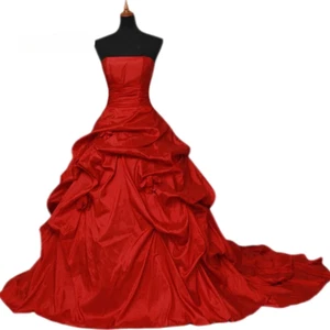 Ruched Vintage Taffeta Wedding Dresses Dark Red Ball Gown Anniversaries Dress - Picture 1 of 7