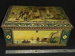 Ancienne Boite en fer Coffret Hollandais Décor villageois 21x13 N°705/109 - Foto 1 di 9