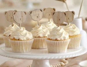 6 TOPPERS PARA CUPCAKES DE OSO DE PELUCHE TOPPERS selección de pastel género revelar baby shower cumpleaños - Imagen 1 de 4