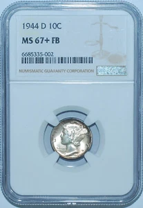 1944 D NGC MS67+FB Full Bands Mercury Dime - Picture 1 of 2