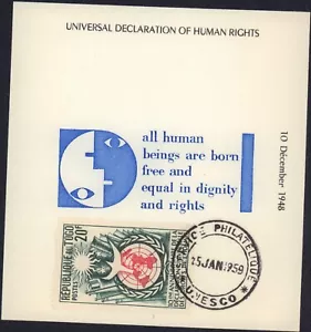 TOGO 1959 UNITED NATIONS LIMITED EDITION NUMBERED COVER FDC 347 - Picture 1 of 2